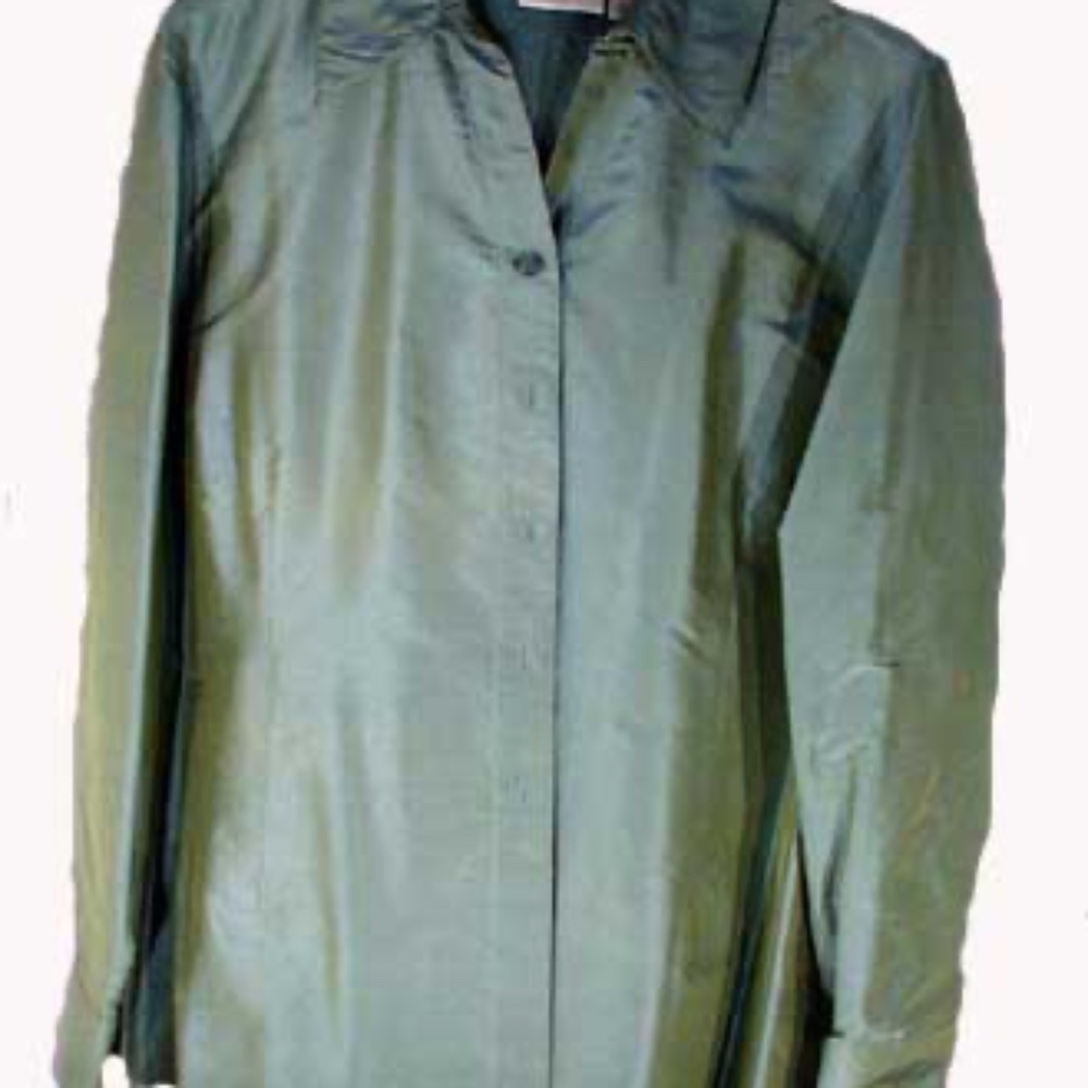 BLOUSE, PURE SHANTUNG SILK, TEAL, PLUS 3X, WASHABLE NATURAL PURE SILK, LONG